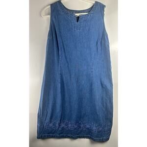 VTG Cherokee Denim Dress Knee Embroidered Floral Jean Sleeveless Shift Y2K Sz XL
